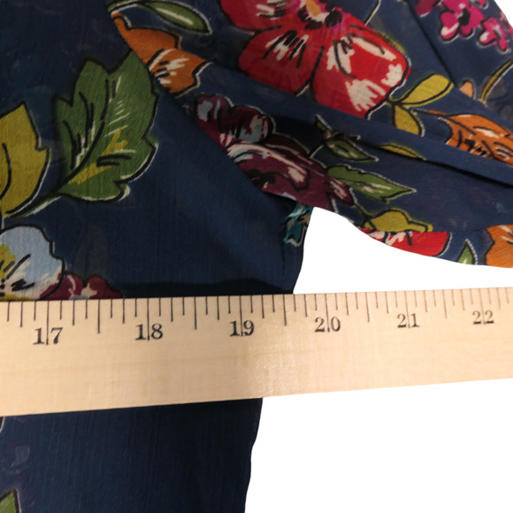 Kut From The Kloth Blouse Womens Large Blue Floral Sheer Roll Tab Sleeves Boho - Picture 9 of 13